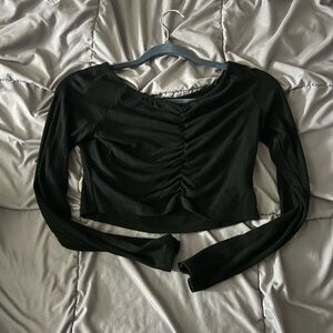 Garage Black Fitted Long Sleeve Crop Blouse